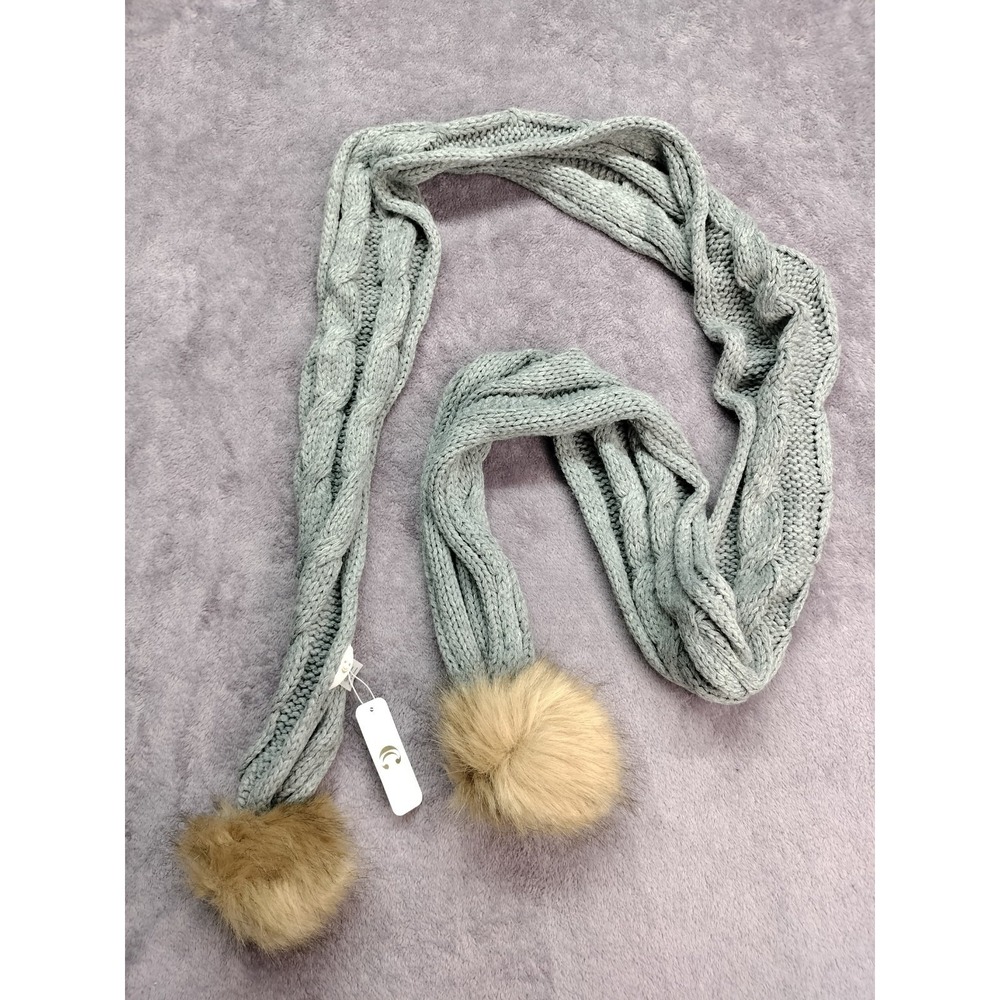 Charming Charlie scarf grey gray acrylic faux fur fuzzy balls NEW